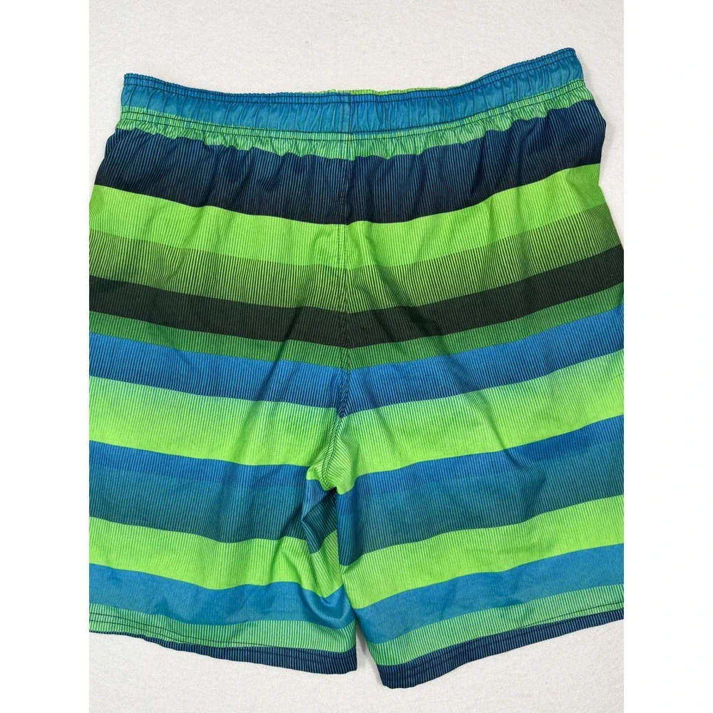 Nike Swim Trunks Men Large‎ Blue Green Striped Board Shorts NESS7480